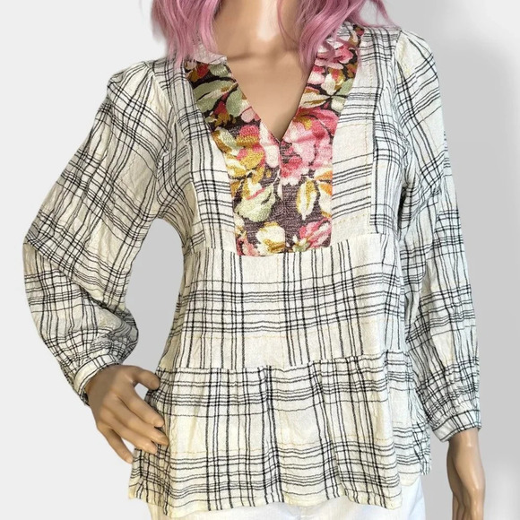 Anthropologie Darlene Plaid Peasant Blouse - Picture 2 of 7